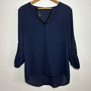 41 Hawthorn Women's Blouse Size Small Blue 3/4 Sleeve V-Neck Pullover